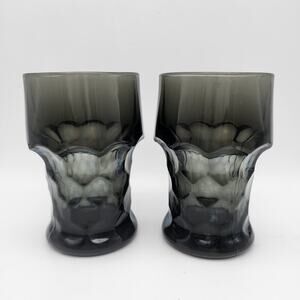 Vintage Anchor Hocking Georgian Smoke Honeycomb Drinking Glasses Set Of 2 Gray